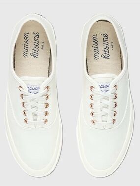 Maison Kitsuné White Canvas Lace-Up Sneakers